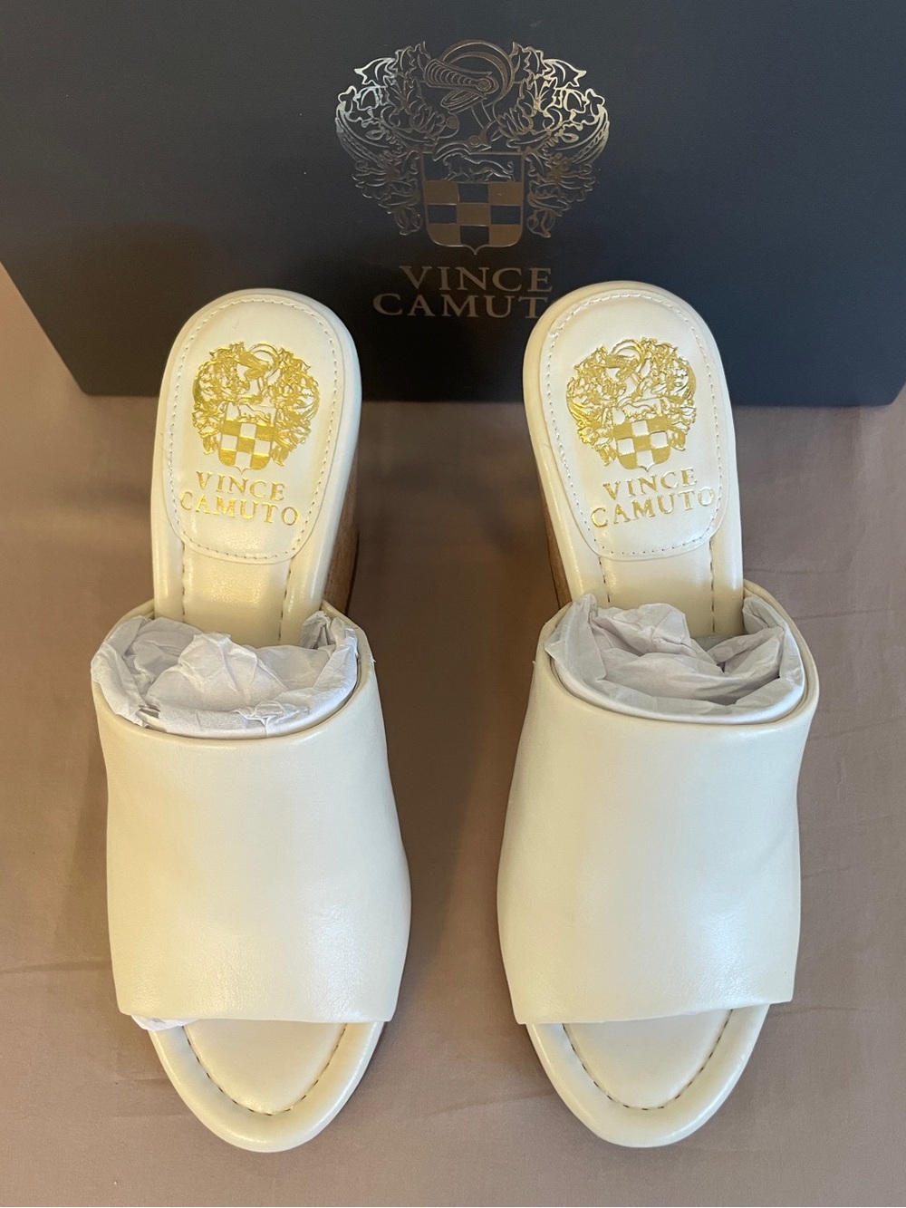 Vince Camuto Cream Leather Slide Mules